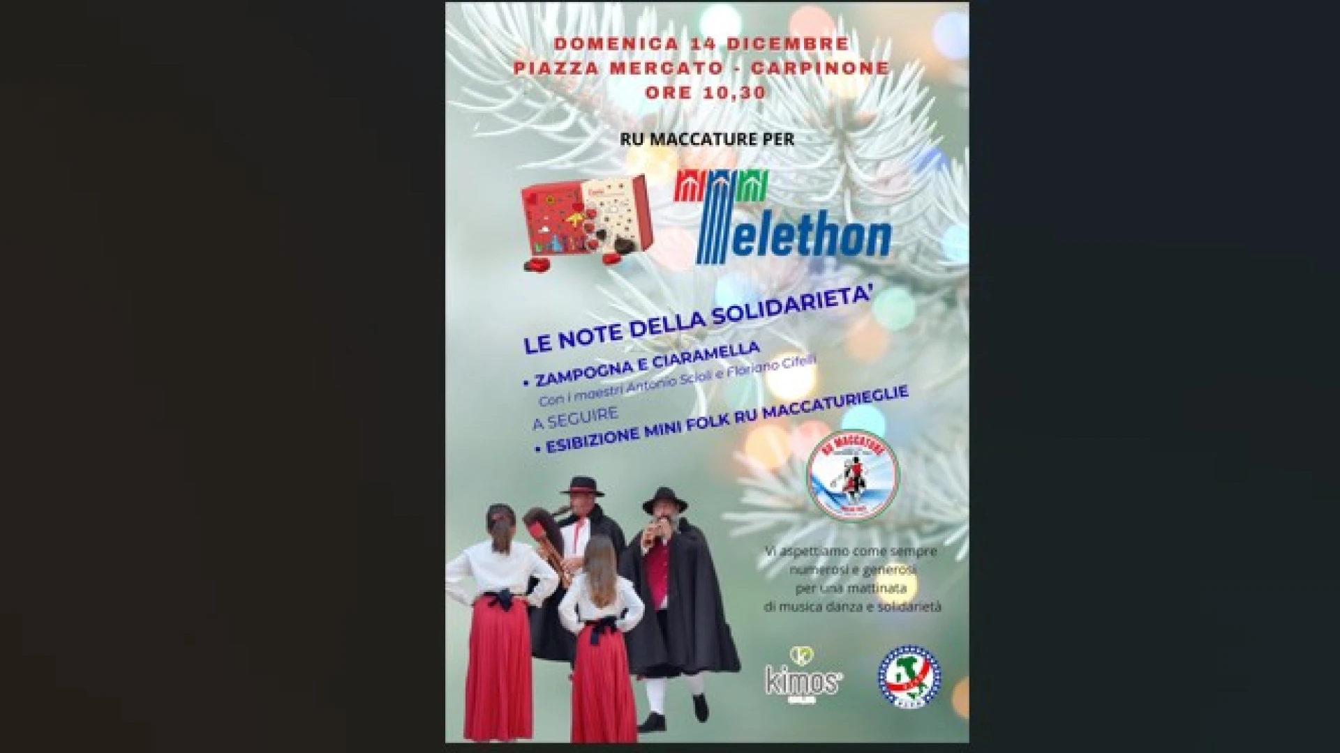 Carpinone: il gruppo Folk “Ru Maccature” impegnato nella raccolta fondi promossa dalla Fondazione Telethon.